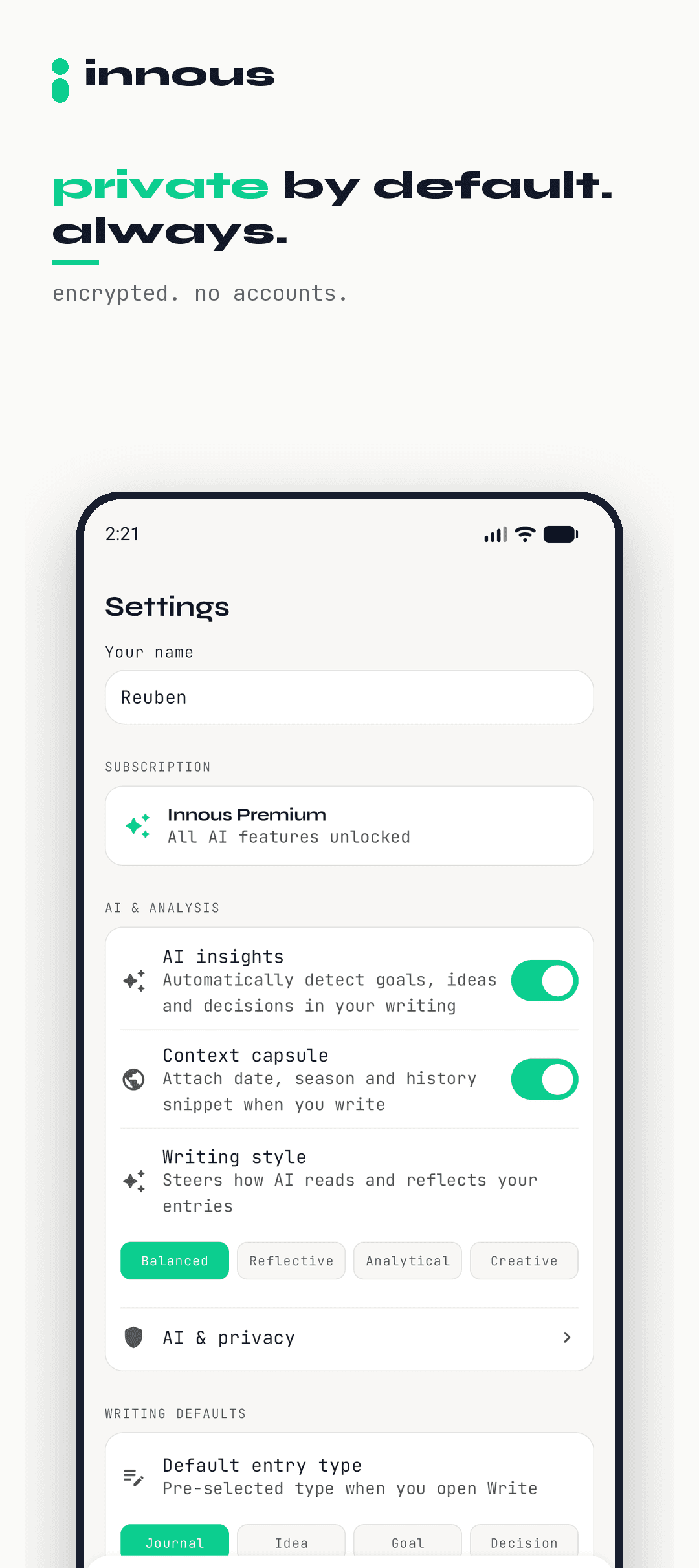 The Innous privacy explainer screen